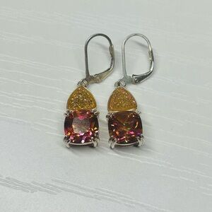 Pink and Gold Sterling Silver Drop Earrings